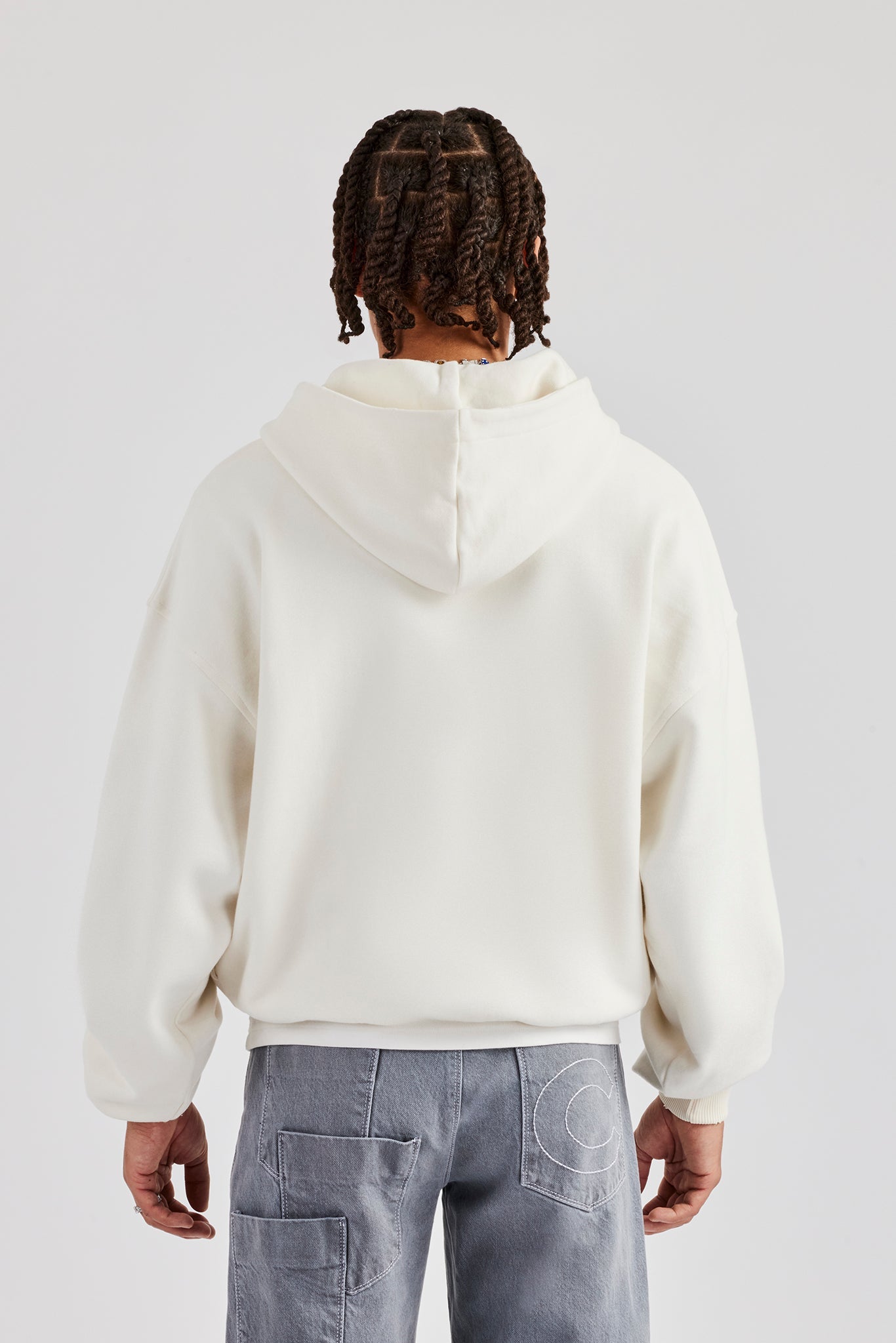 Boxy Zip Through Printed Hoodie - Off White