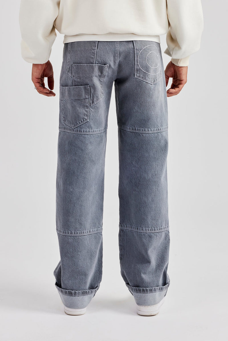 Mens Relaxed Turn Up Denim Jean - Washed Grey