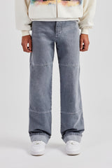 Mens Relaxed Turn Up Denim Jean - Washed Grey