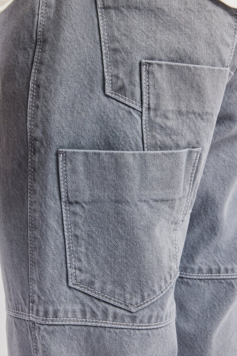 Mens Relaxed Turn Up Denim Jean - Washed Grey