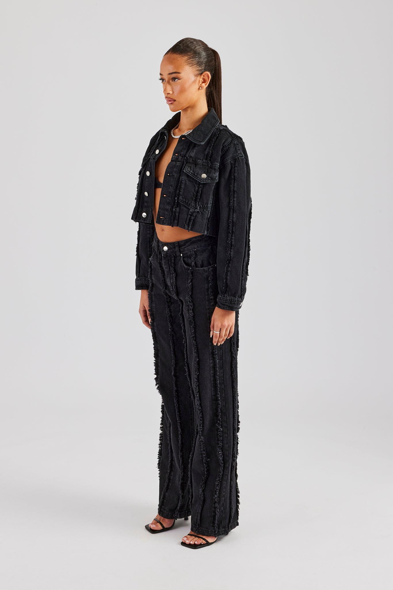 Oversized cropped denim jacket black hotsell