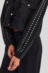 Stud Cropped Denim Jacket - Washed Black