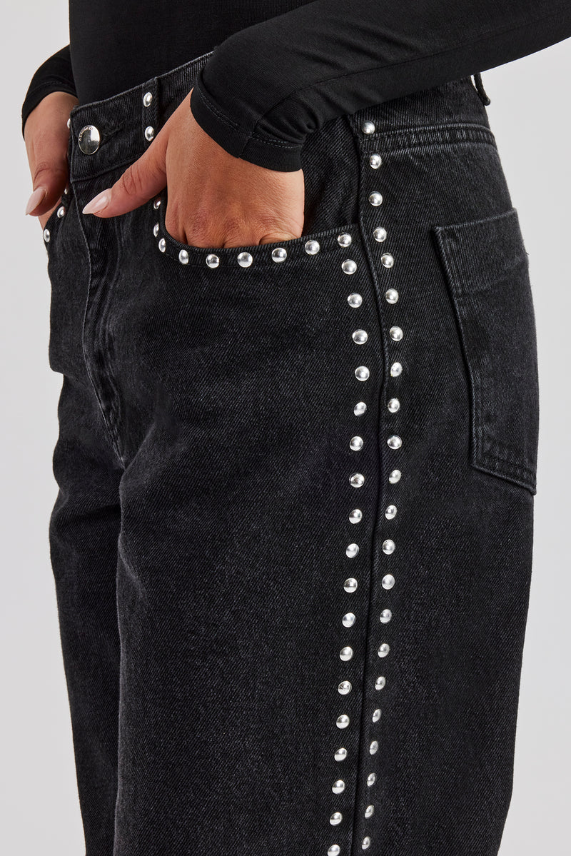 Stud Flare Jean - Washed Black