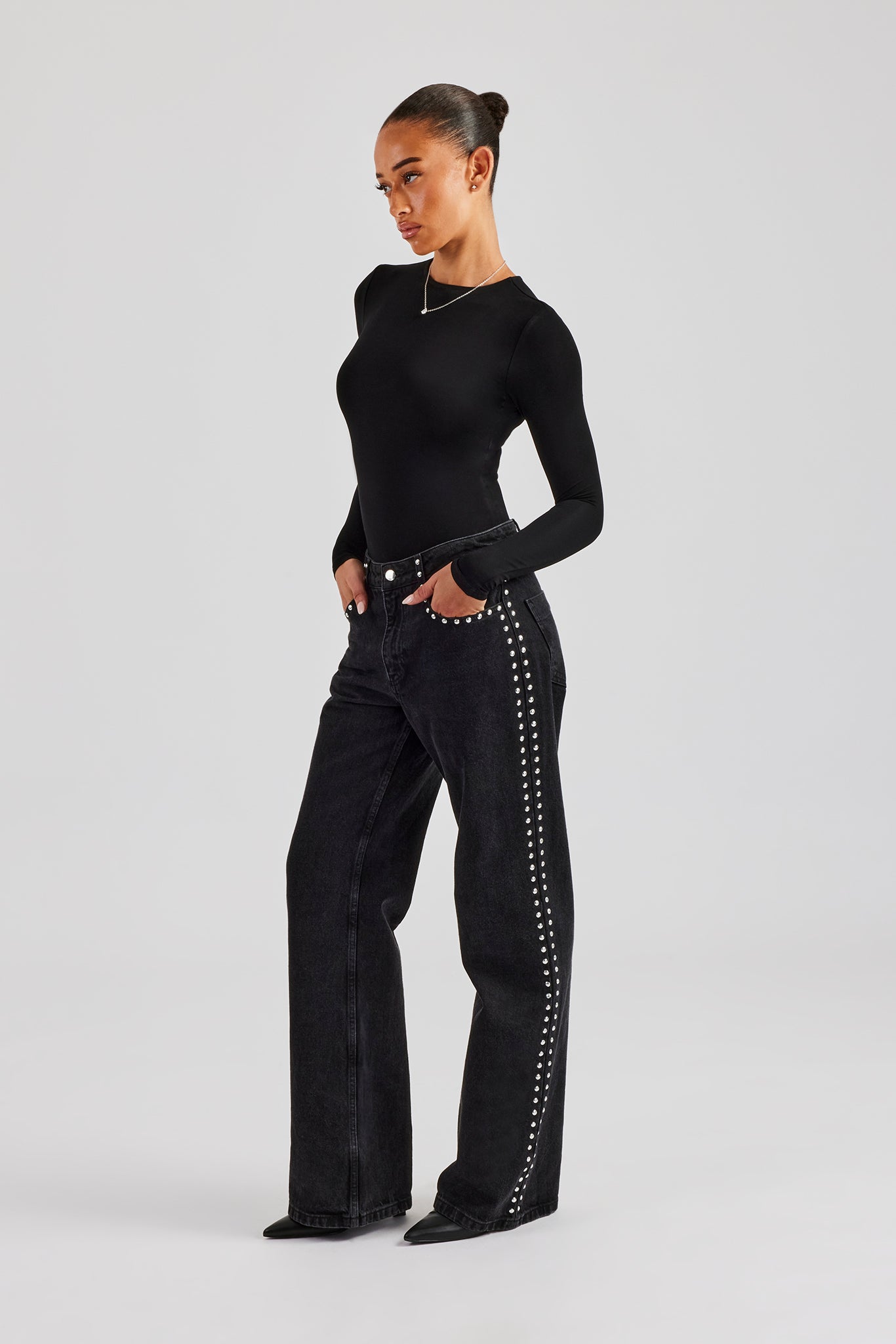 Pearl Stud Flare Jean - Washed Black | Womens Denim | Shop Denim