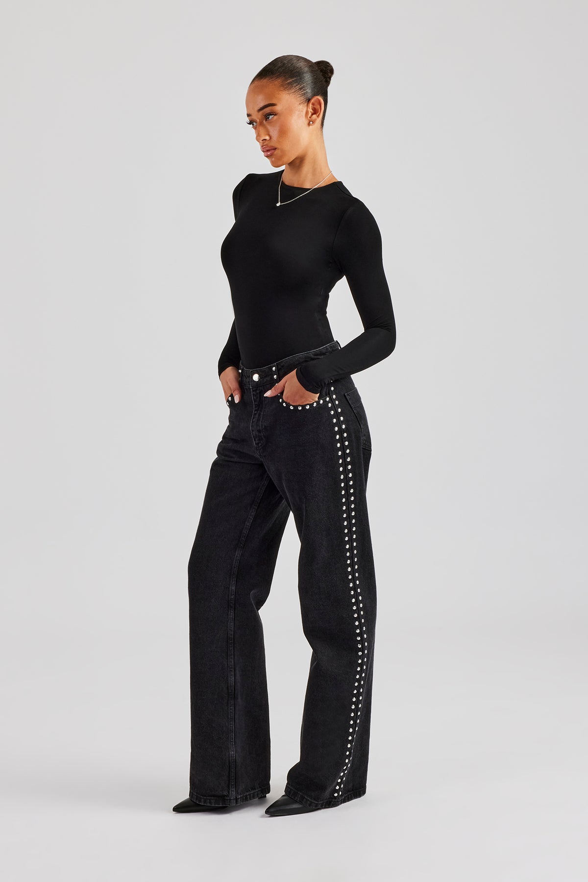 Pearl Stud Flare Jean - Washed Black | Womens Denim | Shop Denim 
