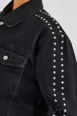 Stud Cropped Denim Jacket - Washed Black