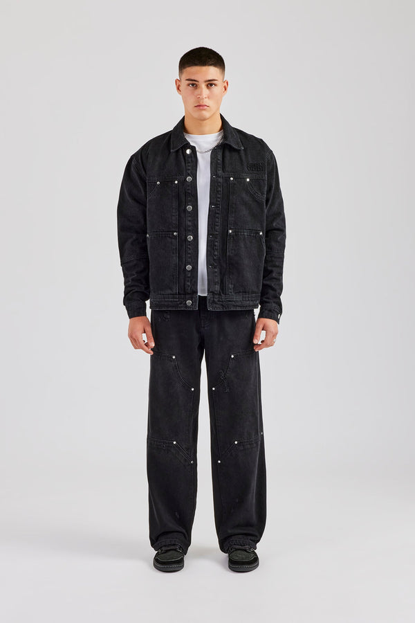 Oversized Carpenter Denim Jacket & Baggy Jean - Washed Black