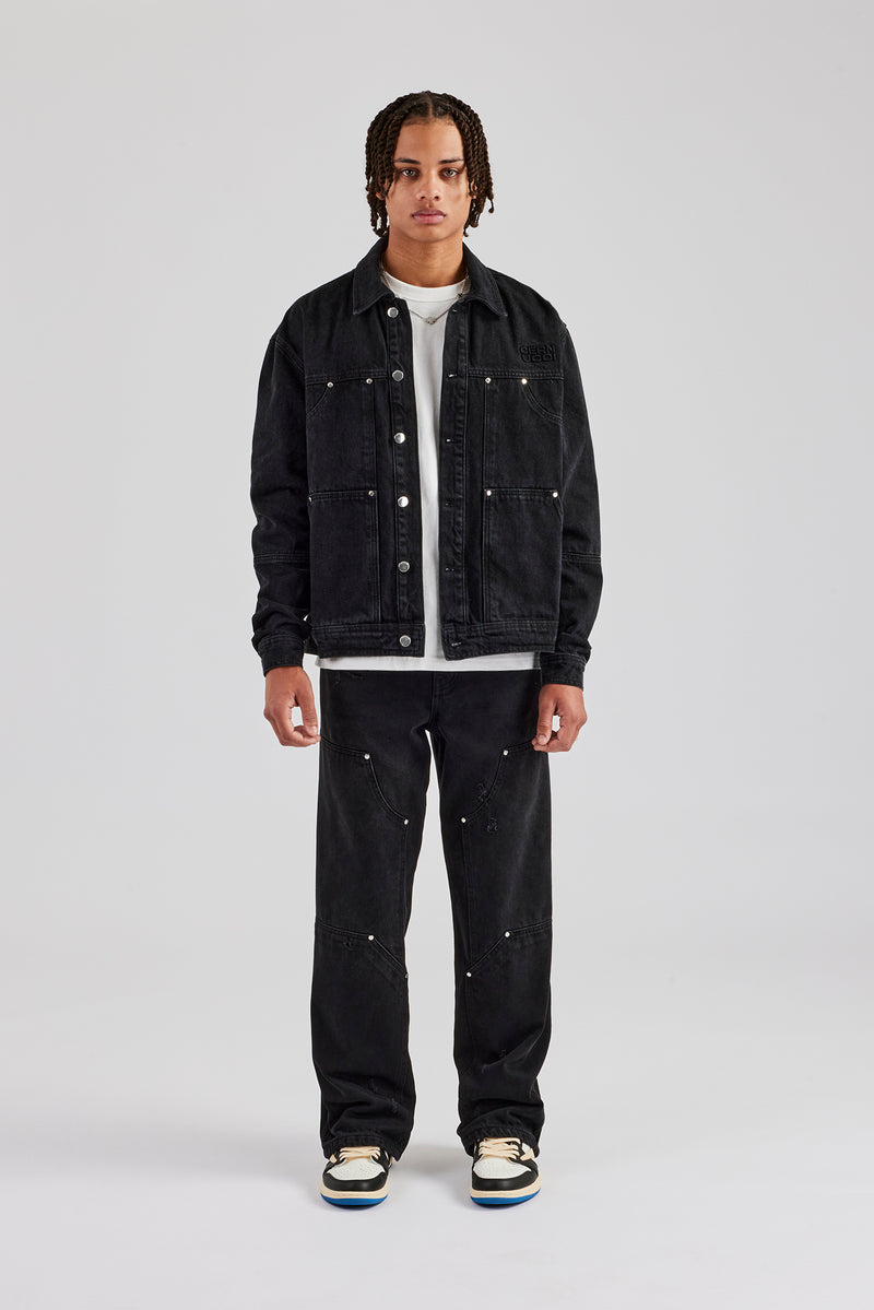 Oversized Carpenter Denim Jacket & Baggy Jean - Washed Black