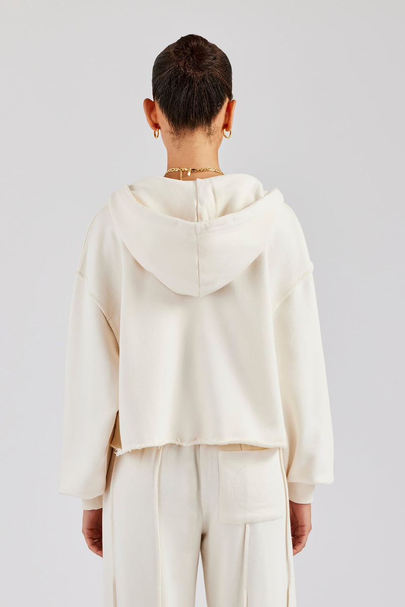 Raw Edge Zip Through Hoodie - Off White