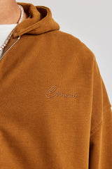 Jersey Zip Through Boxy Hoodie - Rust