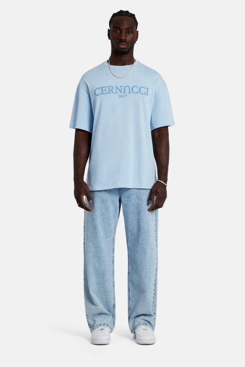 Tonal Logo Oversized T-Shirt - Light Blue