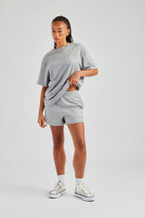 C Embroidered Oversized T-Shirt & Short Set - Grey Marl