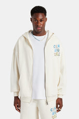 Cernucci Letter Rhinestone Zip Through Hoodie - Off White