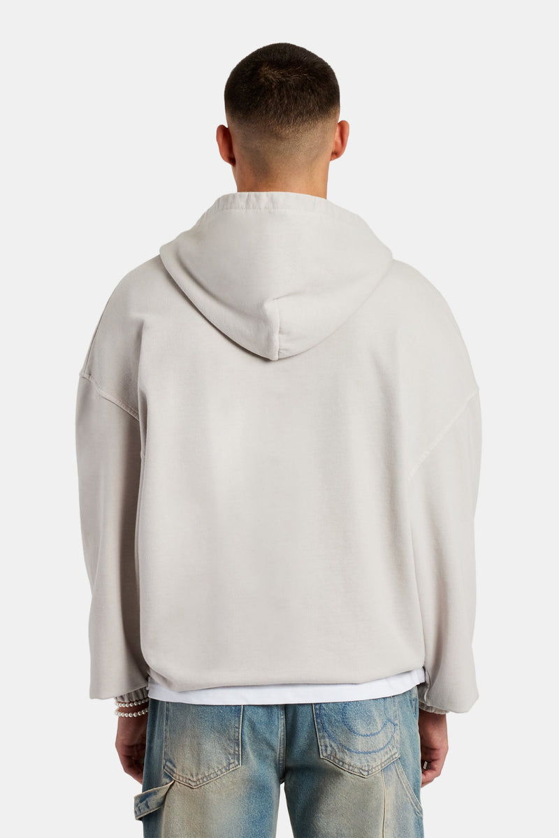 Embroidered Zip Through Hoodie - Washed Stone