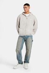 Embroidered Zip Through Hoodie - Washed Stone