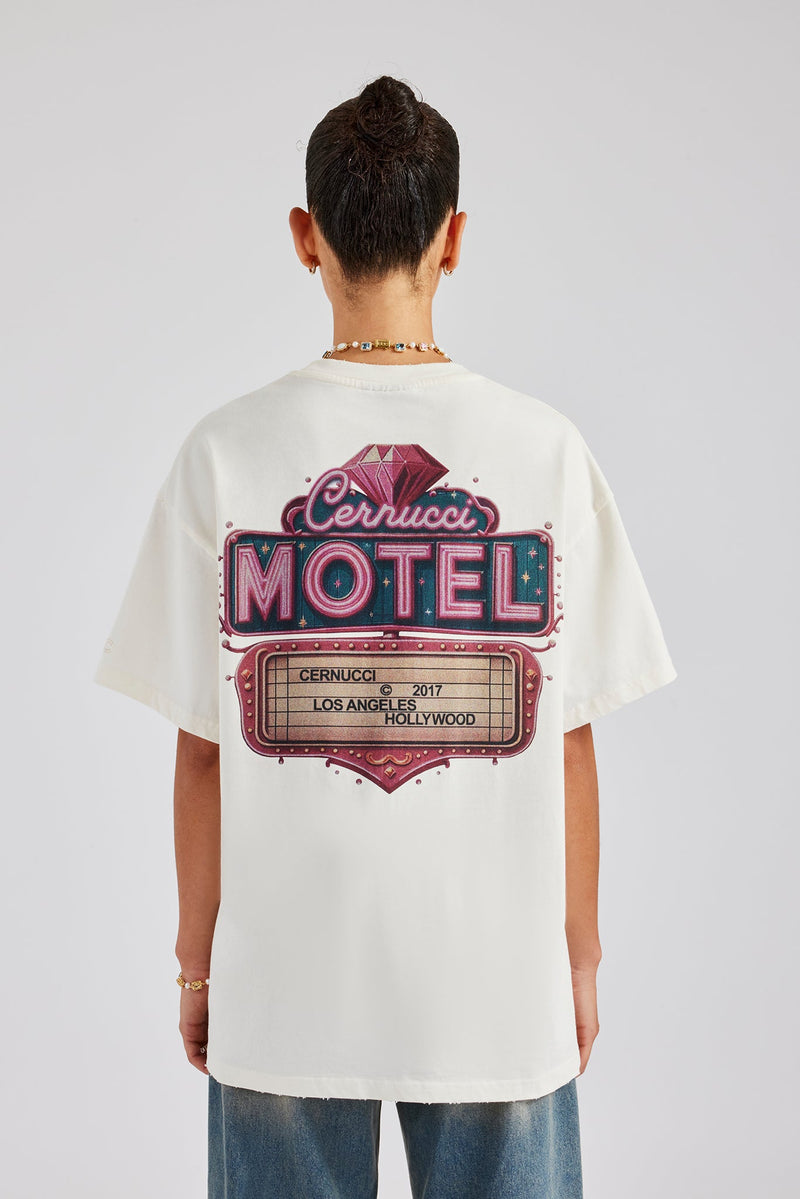 Diamond Motel Back Graphic Oversized T-Shirt - Off White