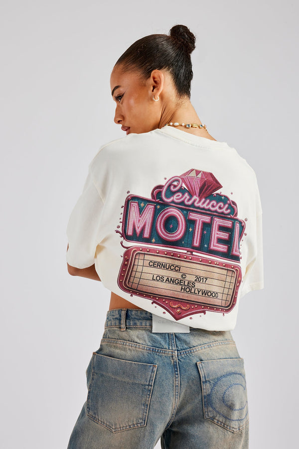 Diamond Motel Back Graphic Oversized T-Shirt - Off White