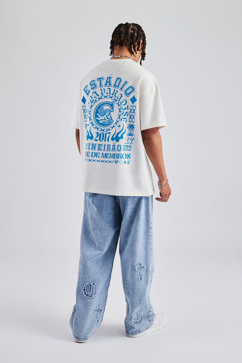 Members Club Back Print Oversized T-Shirt - Off White