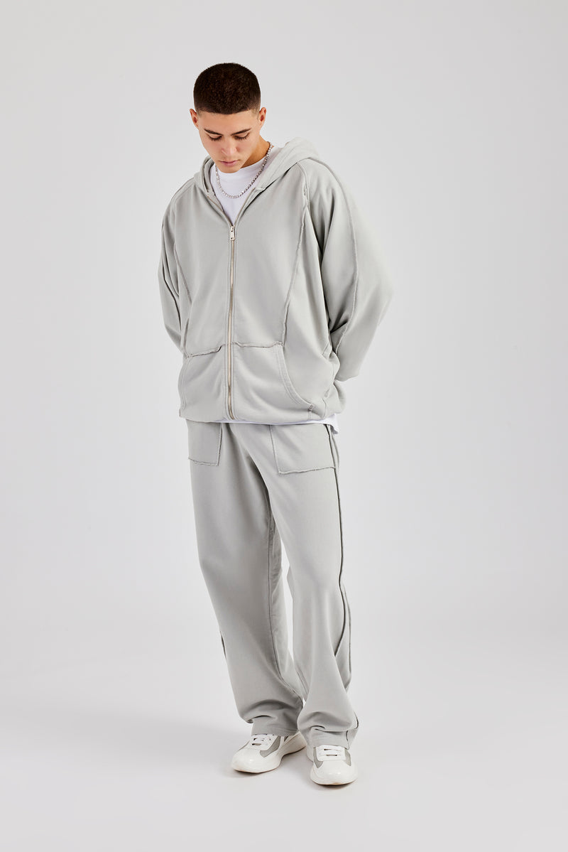 Exposed Seam Zip Through Hoodie - Ash Grey