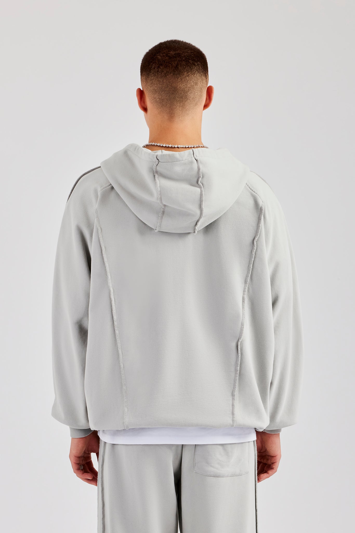 Exposed Seam Zip Through Hoodie - Ash Grey