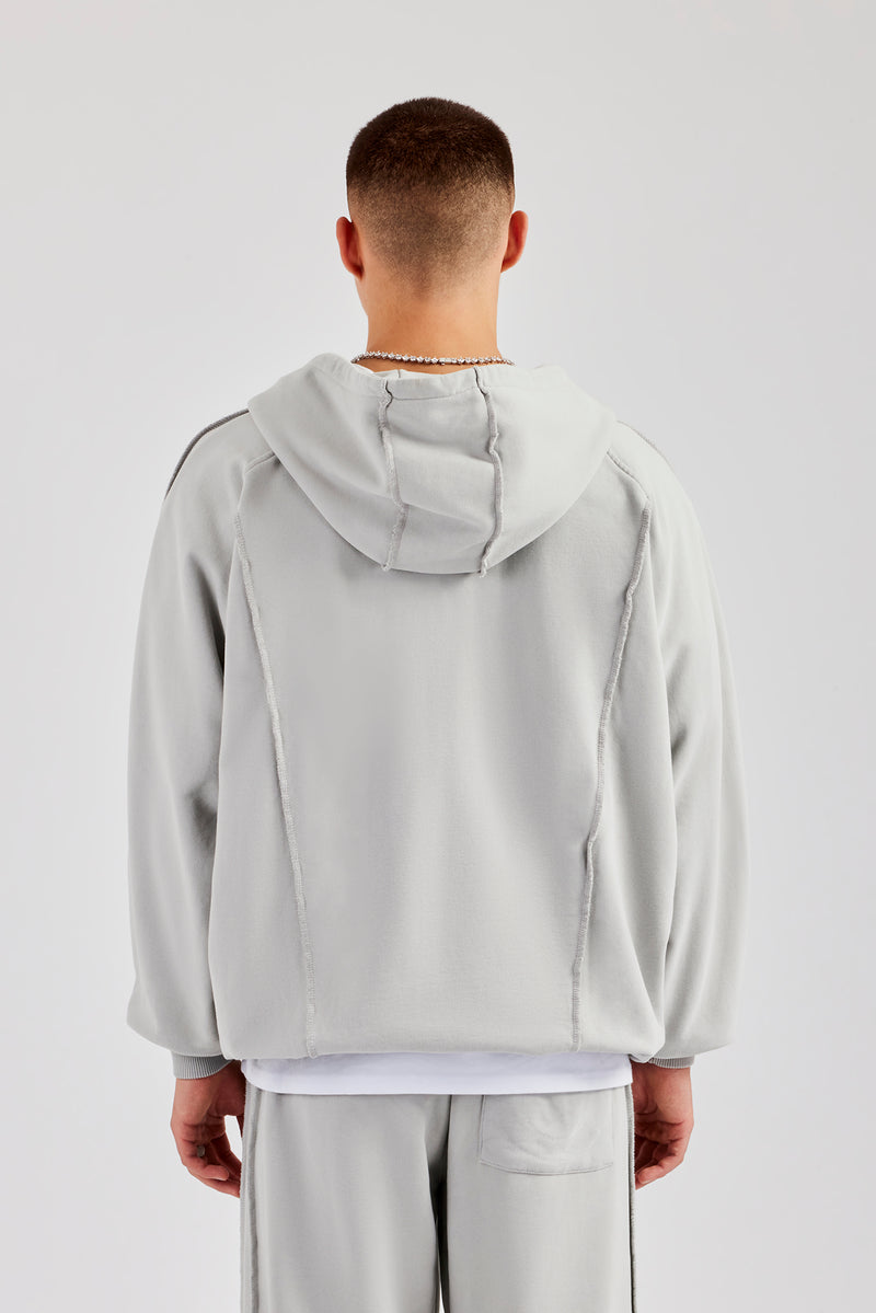 Exposed Seam Zip Through Hoodie - Ash Grey