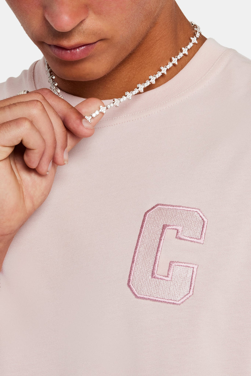 C Embroidered T-Shirt - Light Pink