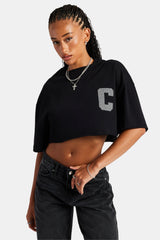 Cernucci Cropped Pearl T-Shirt - Black