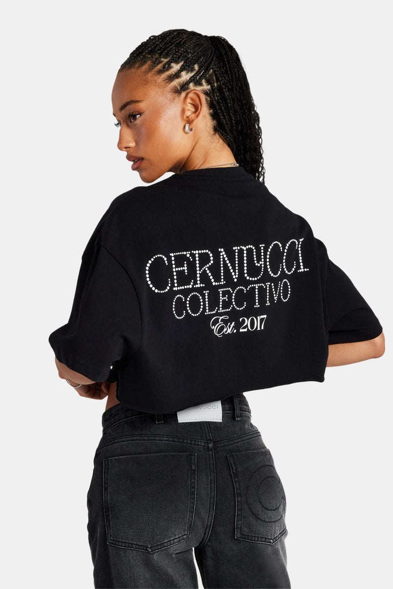 Cernucci Cropped Pearl T-Shirt - Black