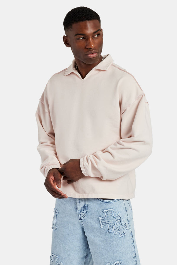 Long Sleeve Collared Sweatshirt - Washed Pink