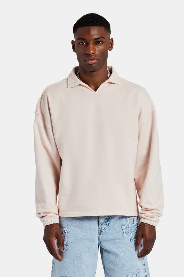 Long Sleeve Collared Sweatshirt - Washed Pink