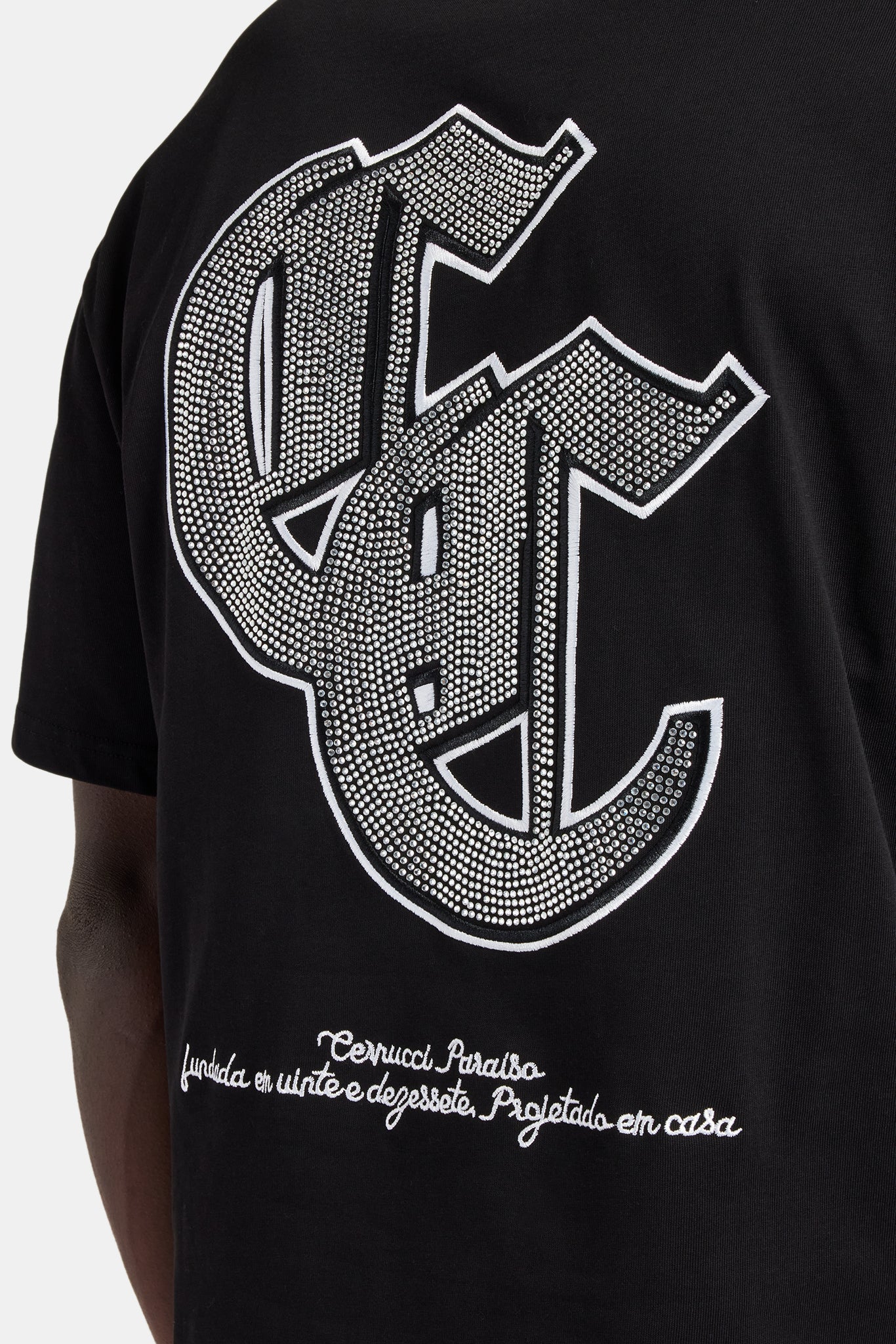 Gothic Rhinestone Oversized T-Shirt - Black | Mens Tees & Vests