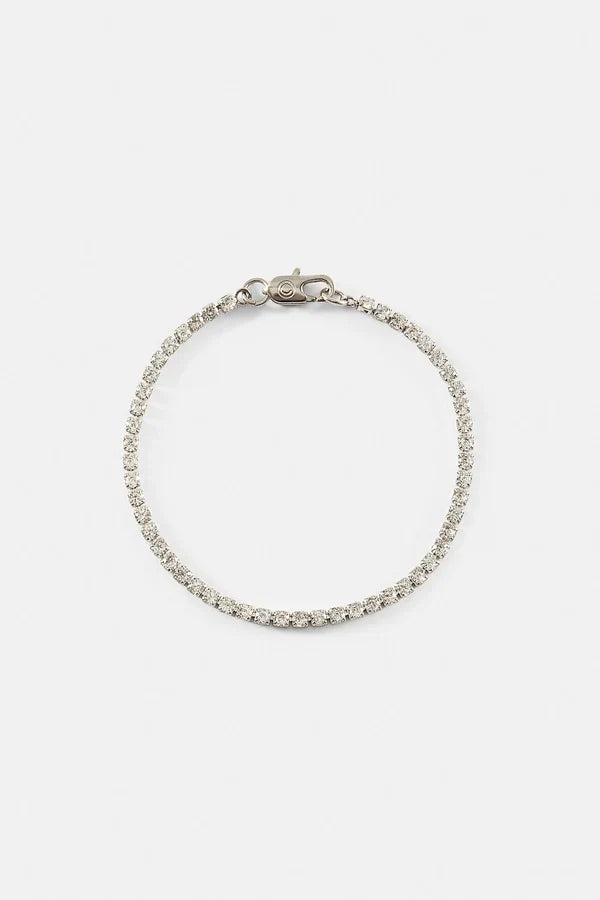 2.5mm Micro Tennis Bracelet & 10mm Pink Enamel Motif Rolo Link Bracelet - White