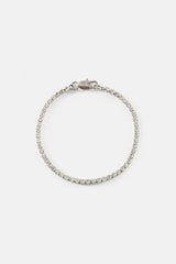 2.5mm Micro Tennis Bracelet & 10mm Pink Enamel Motif Rolo Link Bracelet - White