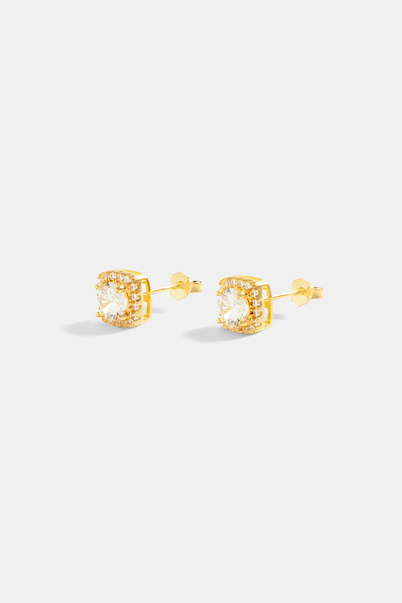 Womens Iced Cluster Stud Earrings - Gold