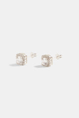 Womens Iced Cluster Stud Earrings - White Gold