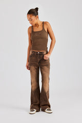 Flare Fit Denim Jean - Washed Brown