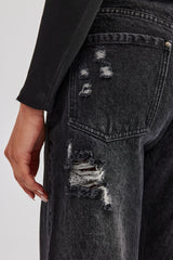 Waistband Insert Baggy Jean - Washed Black