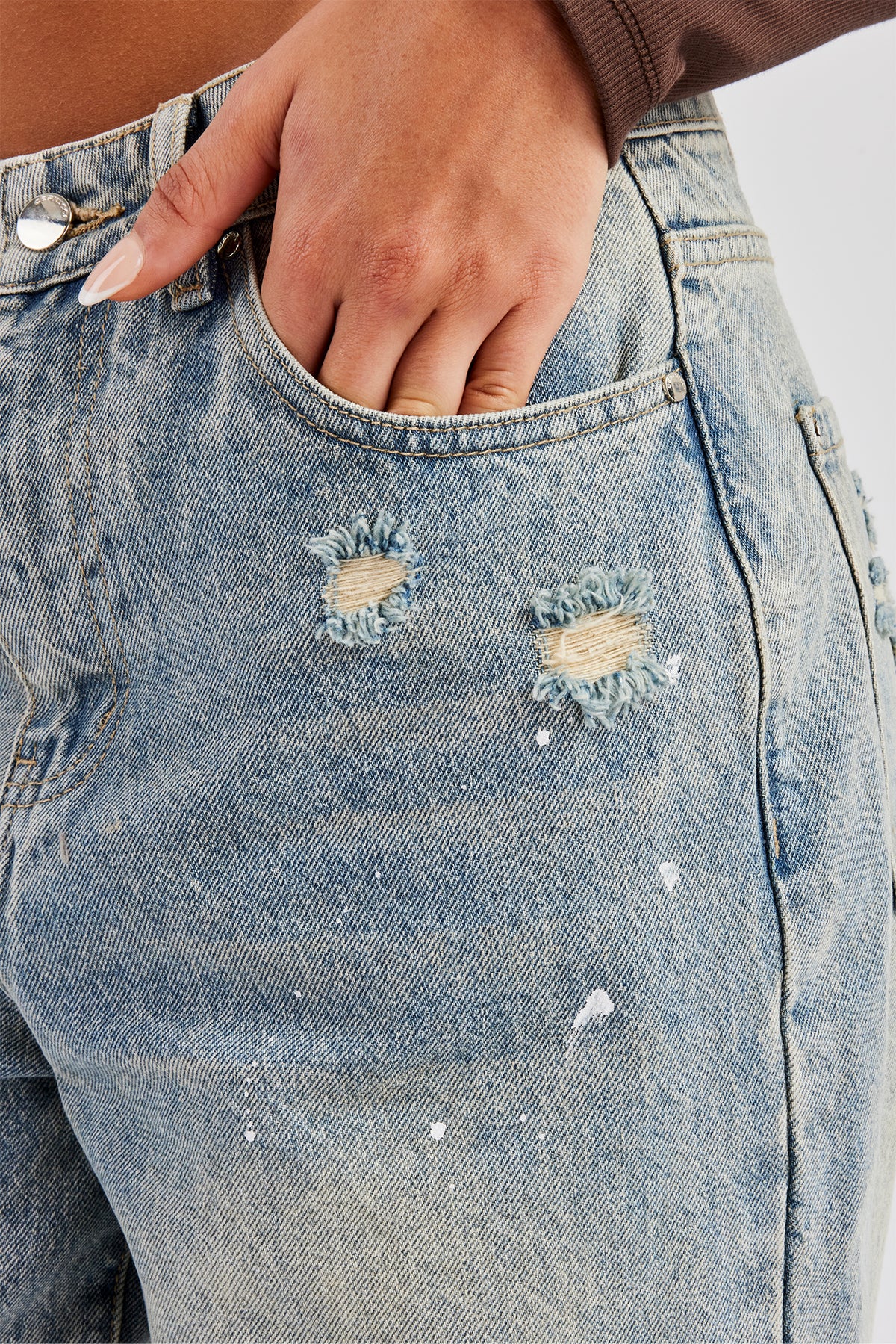 Distressed Paint Splatter Baggy Jean - Antique Wash | Womens Denim 