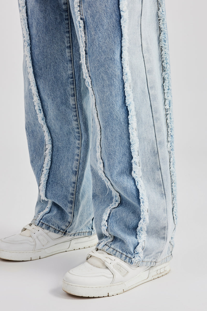 Two Tone Denim Stacked Jean - Light Blue