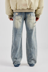 Washed Distressed Relaxed Jean - Antique Wash