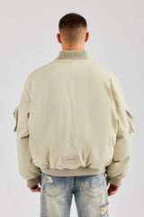 Twill Utility Heavy Bomber Jacket - Off White