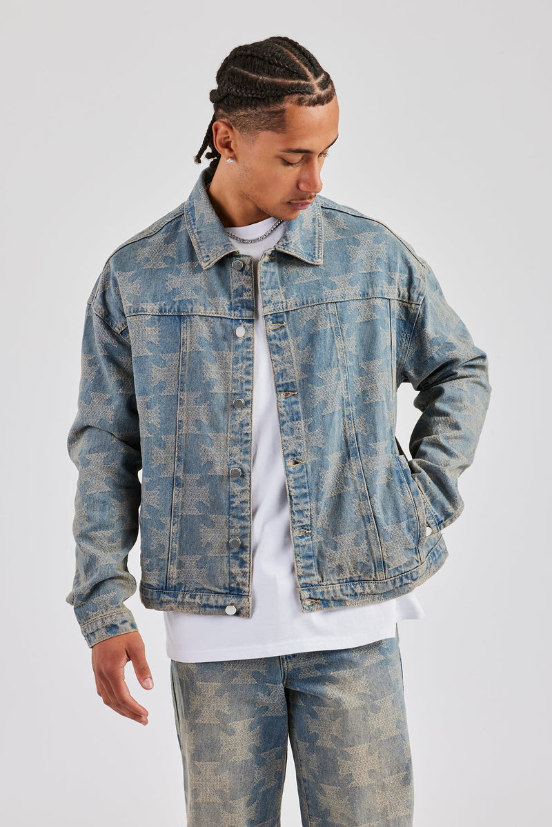 Etched Oversized Denim Jacket - Antique Wash