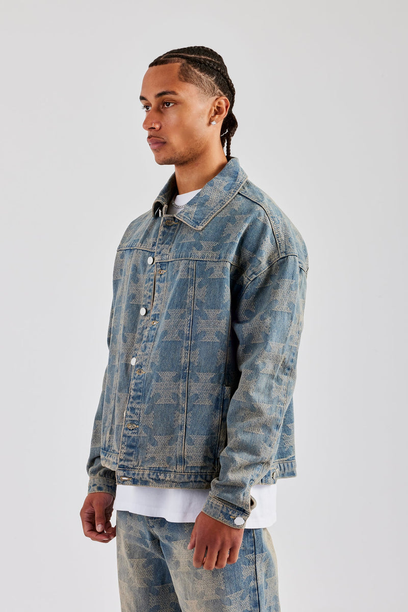 Etched Oversized Denim Jacket - Antique Wash