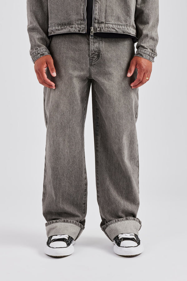 Washed Turn Up Baggy Jean - Washed Grey