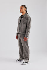 Washed Denim Harrington Jacket & Turn Up Baggy Jean - Washed Grey