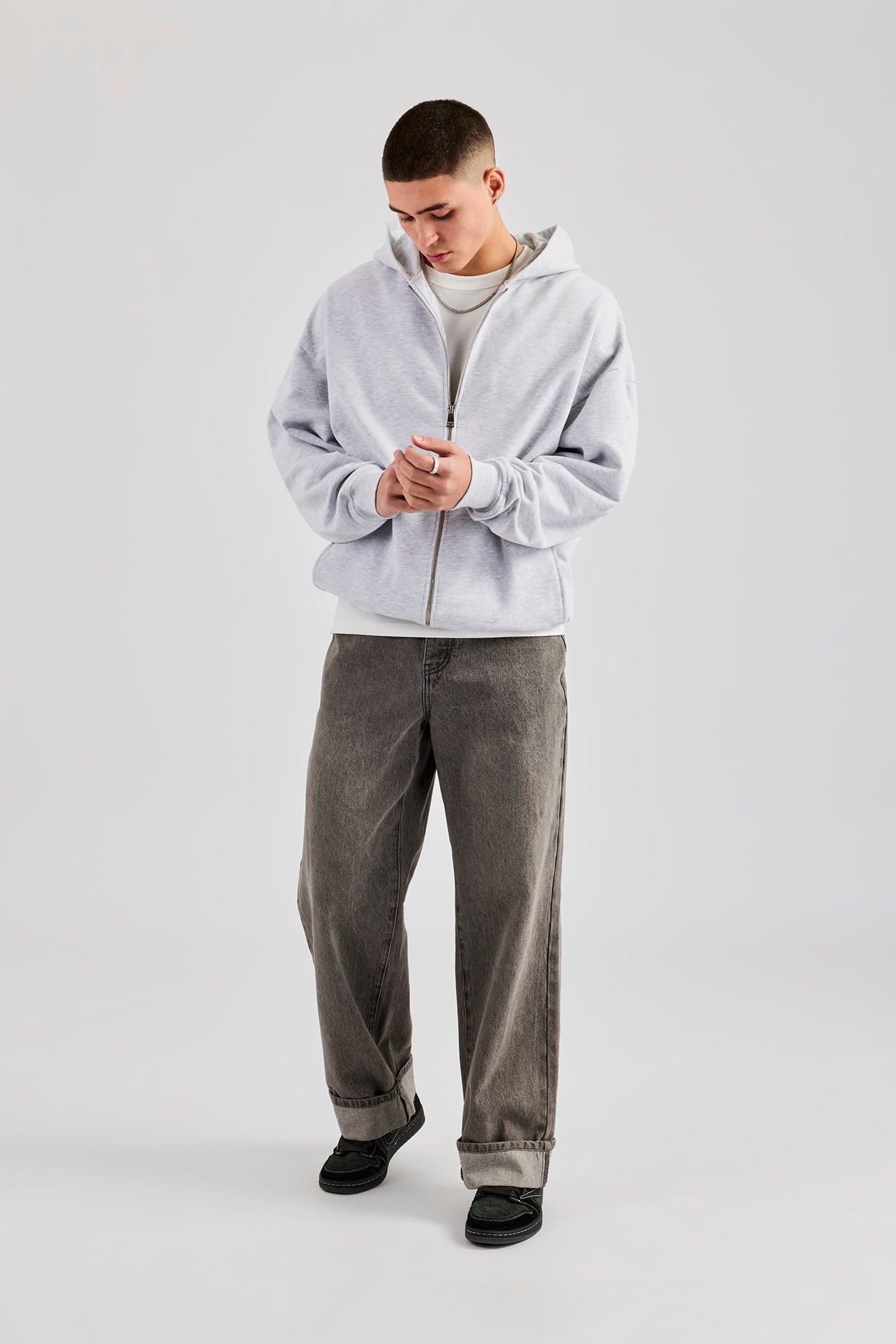 Washed Turn Up Baggy Jean - Washed Grey | Mens Denim | Shop Denim