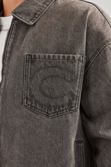 Washed Denim Harrington Jacket - Washed Grey