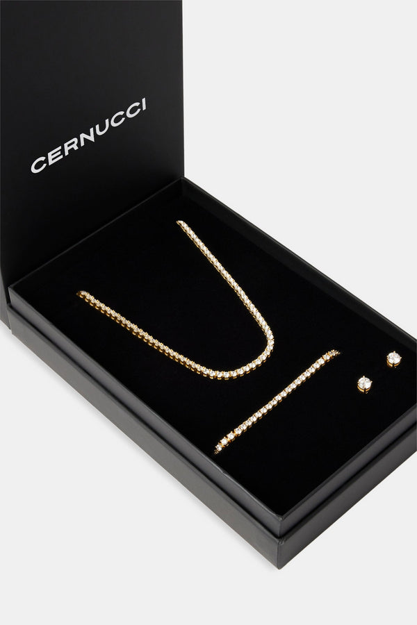 3mm Tennis & Stud Gift Set - Gold