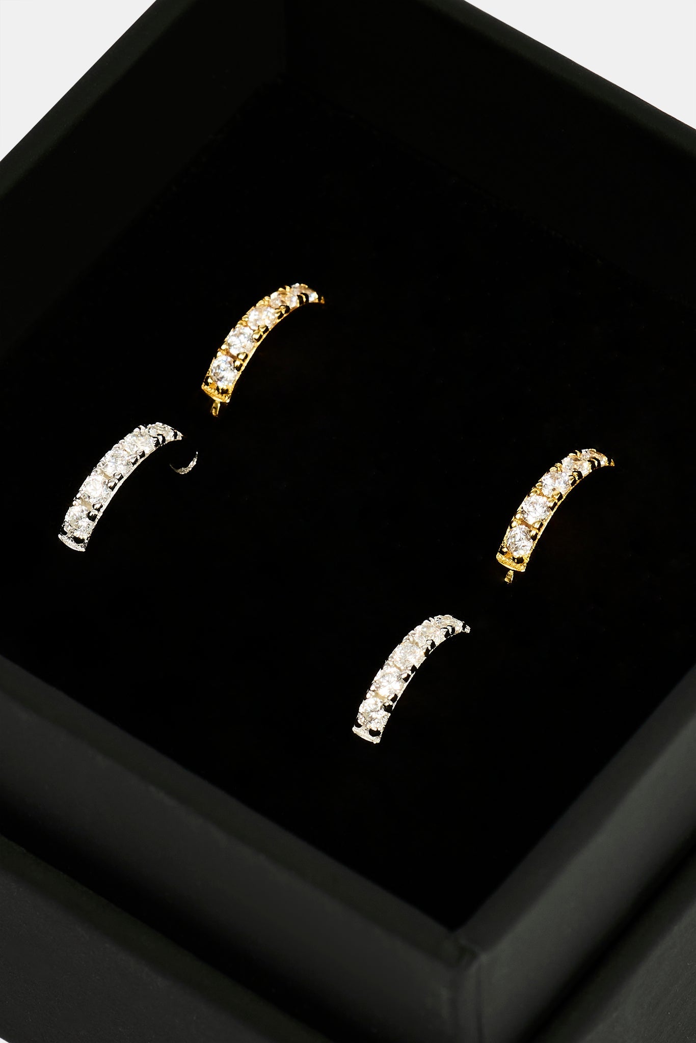Iced Thin Huggie Earrings Set - 12mm