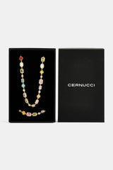 Pink Multi Gemstone Motif Necklace & Bracelet - 10mm - Gold